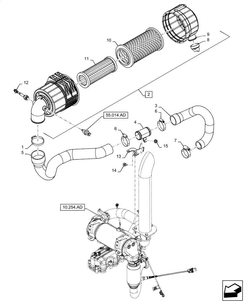 Схема запчастей Case TR310 - (10.202.AB) - AIR CLEANER & INTAKE PARTS (10) - ENGINE