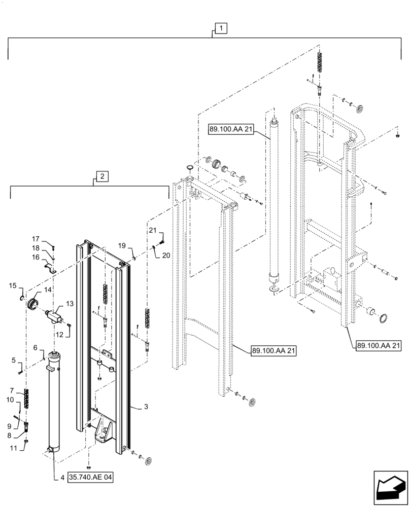 Схема запчастей Case 586H - (89.100.AA[22]) - VAR - 745103 - MAST ASSEMBLY, 6000 LB, 16 FT, FREELIFT, 60 IN, HOOK (89) - TOOLS