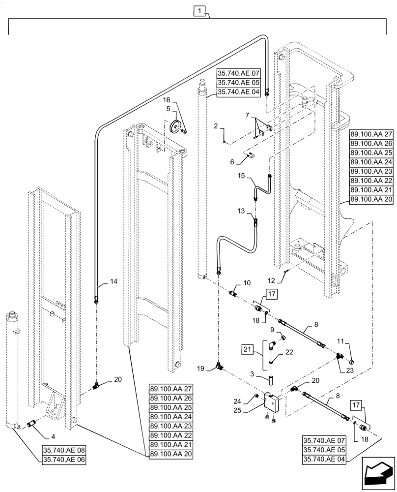 Схема запчастей Case 588H - (35.740.AH[02]) - 8000 LB FREELIFT MAST HYDRAULIC SYSTEM (35) - HYDRAULIC SYSTEMS