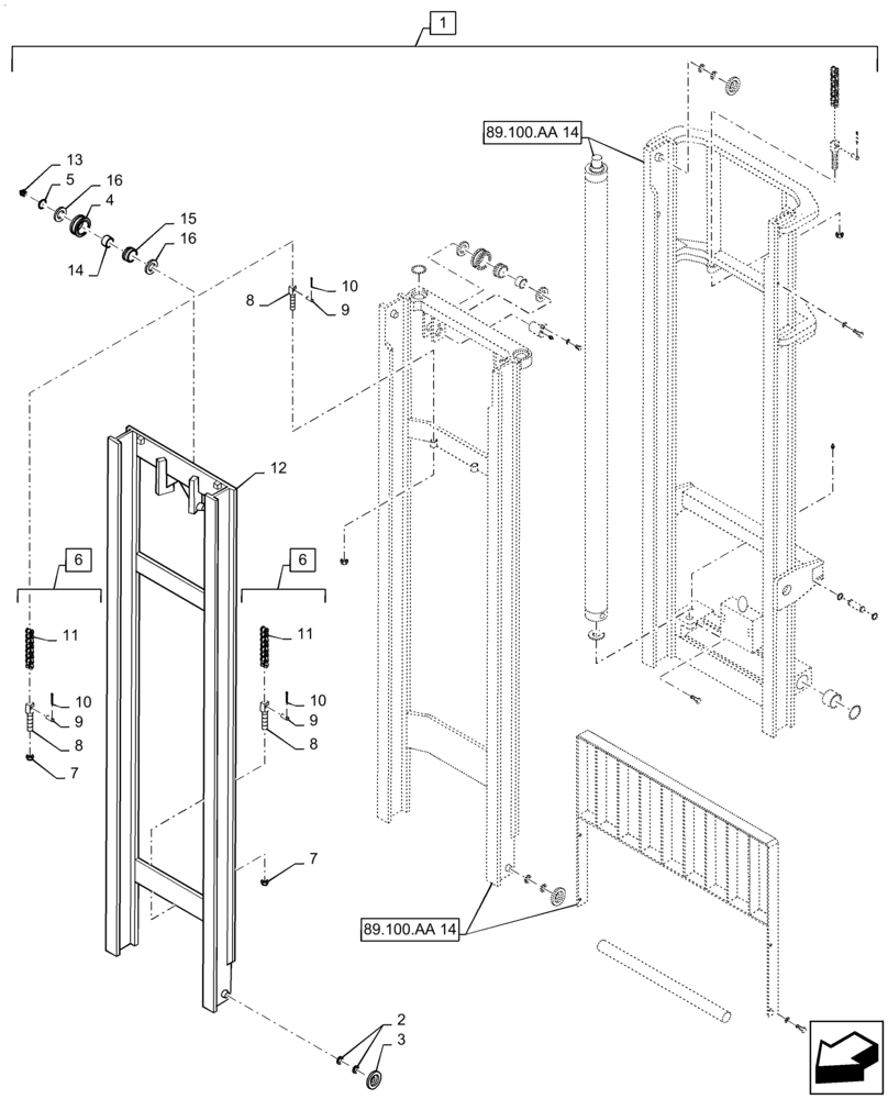 Схема запчастей Case 588H - (89.100.AA[15]) - VAR - 423032 - MAST ASSEMBLY, 8000LB, 22 FT, 3-STAGE, 60 IN, SHAFT (89) - TOOLS