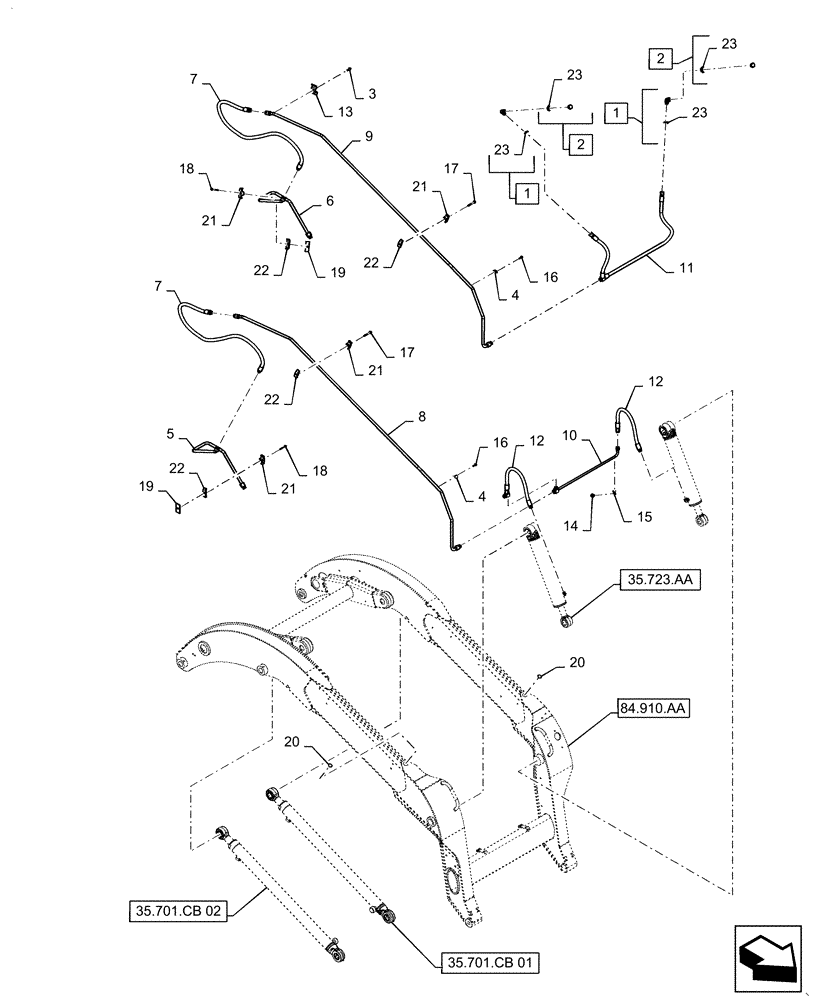 Схема запчастей Case SV280 - (35.723.AB) - BUCKET CYLINDER LINES (35) - HYDRAULIC SYSTEMS