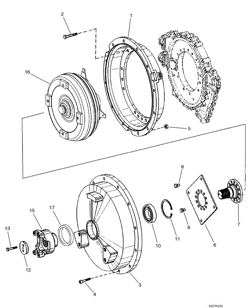 Схема запчастей Case 621E - (06-22) - TRANSMISSION - CONVERTER, COVER AND INPUT SHAFT - P.I.N. N8F203848 AND AFTER (06) - POWER TRAIN