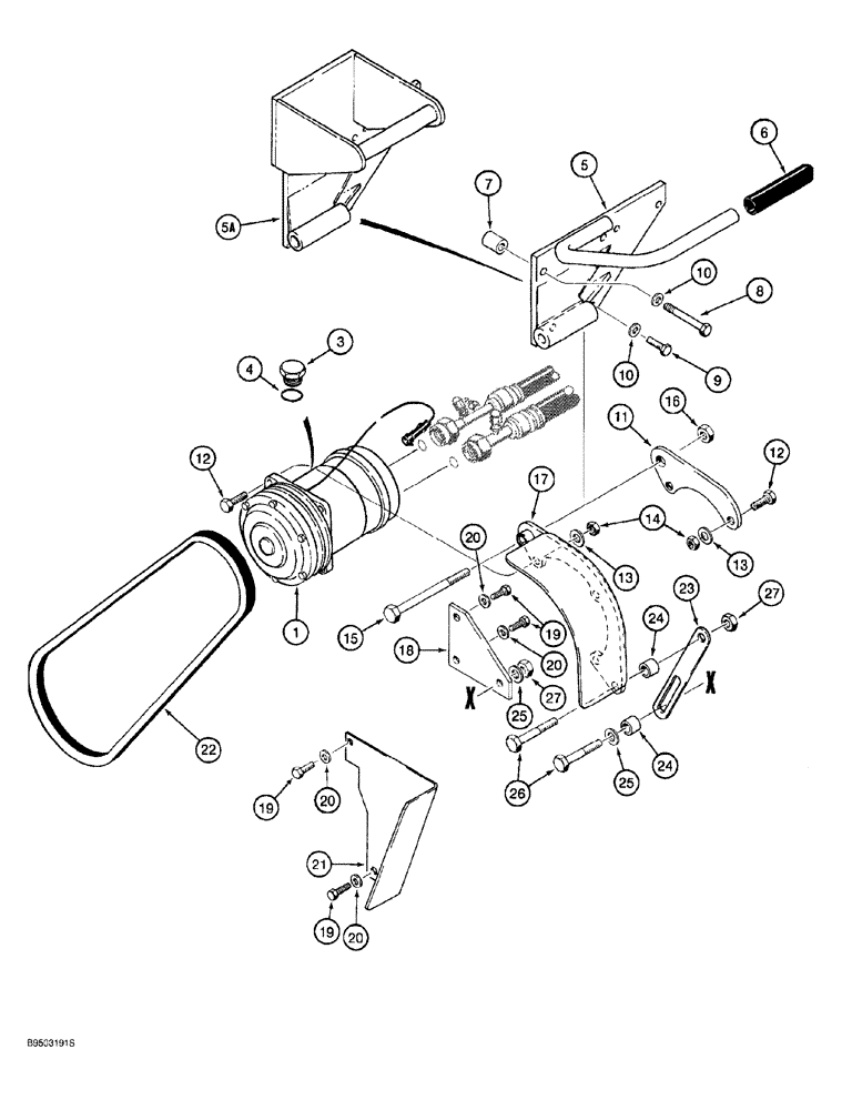 Схема запчастей Case 921 - (9-073A) - AIR CONDITIONING COMPRESSOR MOUNTING, WITH ADJUSTABLE PLATE COMPRESSOR BELT TENSIONER (09) - CHASSIS/ATTACHMENTS