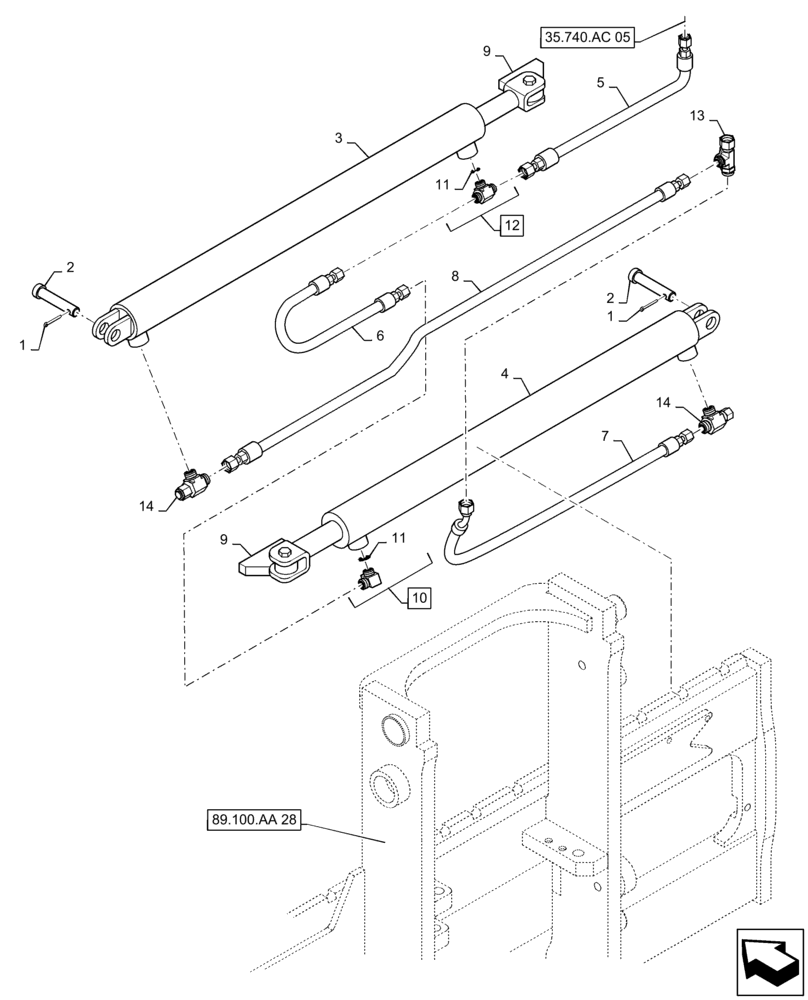 Схема запчастей Case 588H - (35.740.AC[06]) - 8000 LB 22 FT 3 STAGE 60" HOOK W/FPS MAST, HYD. LINE, FORK POSITION (35) - HYDRAULIC SYSTEMS