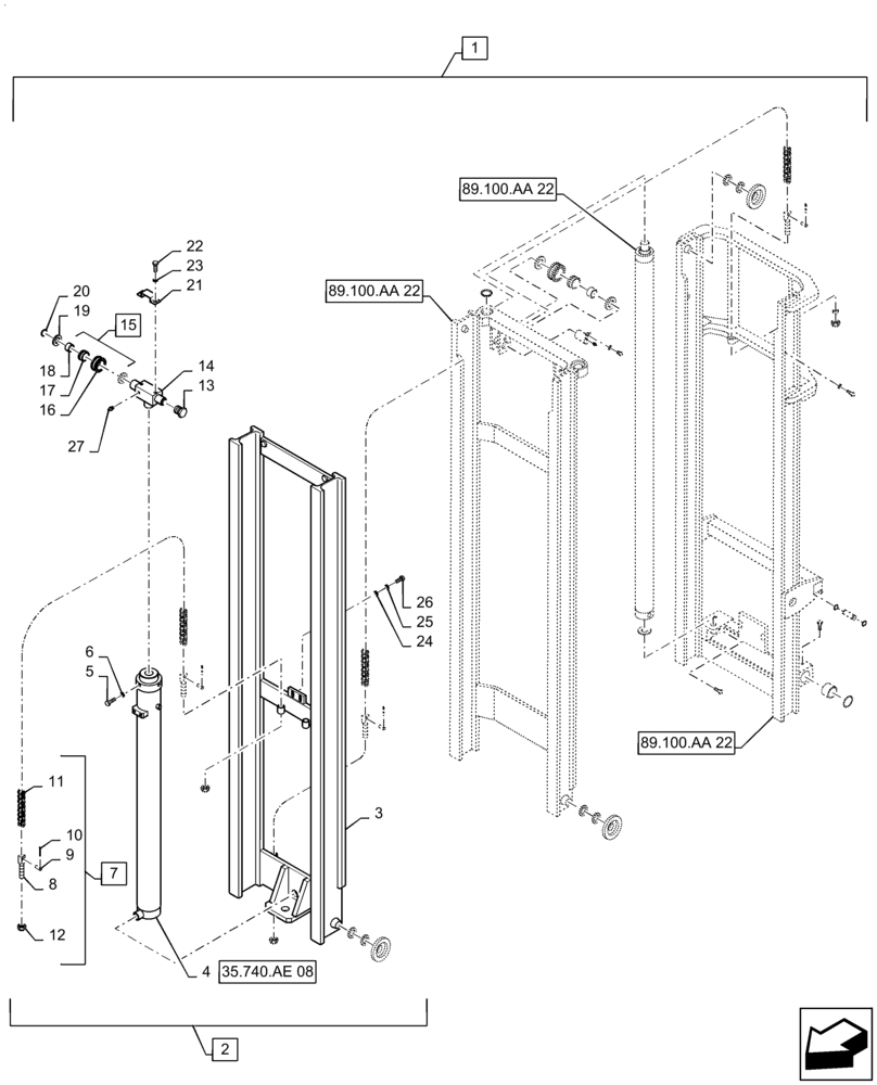 Схема запчастей Case 588H - (89.100.AA[23]) - VAR - 745115 - MAST ASSEMBLY, 8000 LB, 22 FT, FREELIFT, 60 IN, SHAFT (89) - TOOLS