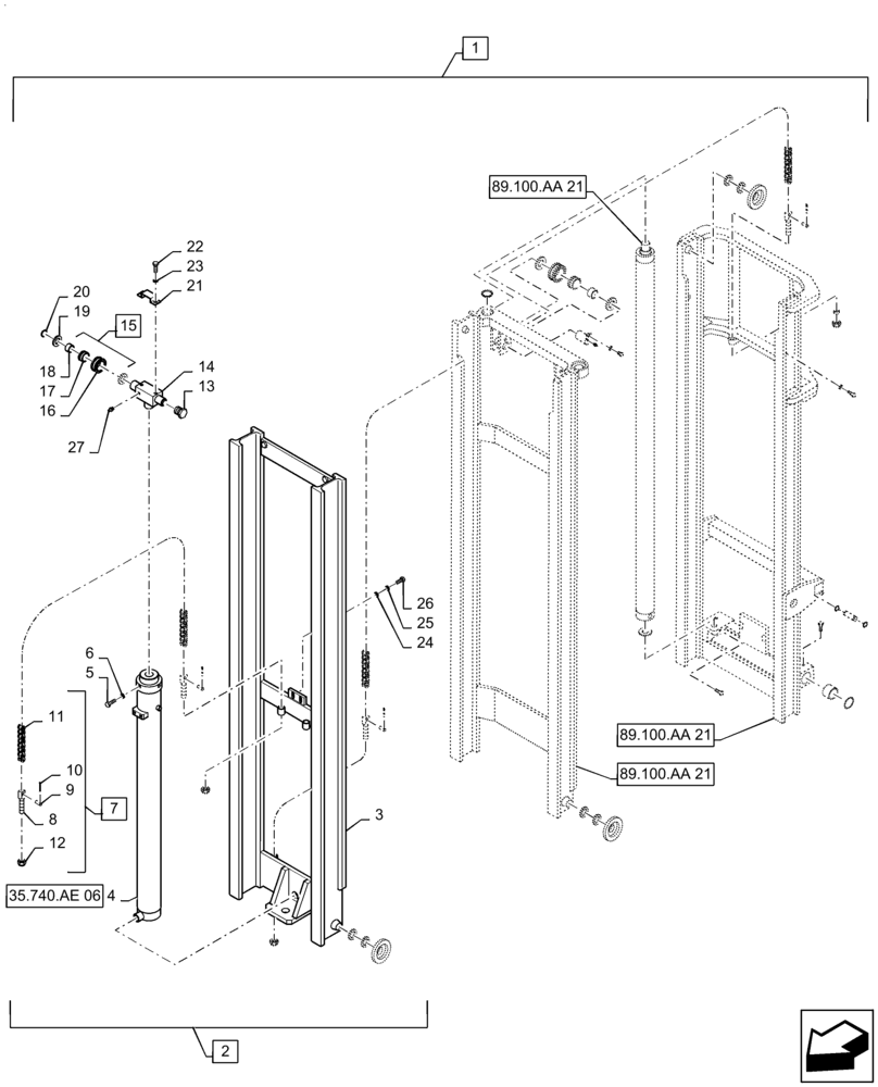 Схема запчастей Case 588H - (89.100.AA[21]) - VAR - 745113 - MAST ASSEMBLY, 8000 LB, 16 FT, FREELIFT, 60 IN, HOOK (89) - TOOLS