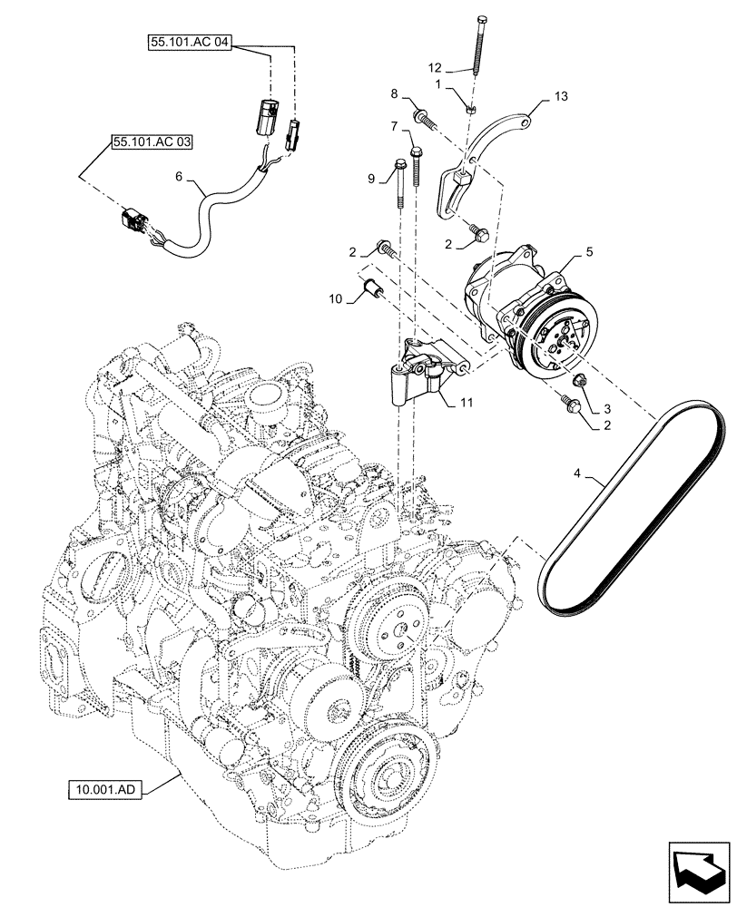 Схема запчастей Case TV380 - (50.200.AA) - A/C COMPRESSOR MOUNTING (50) - CAB CLIMATE CONTROL