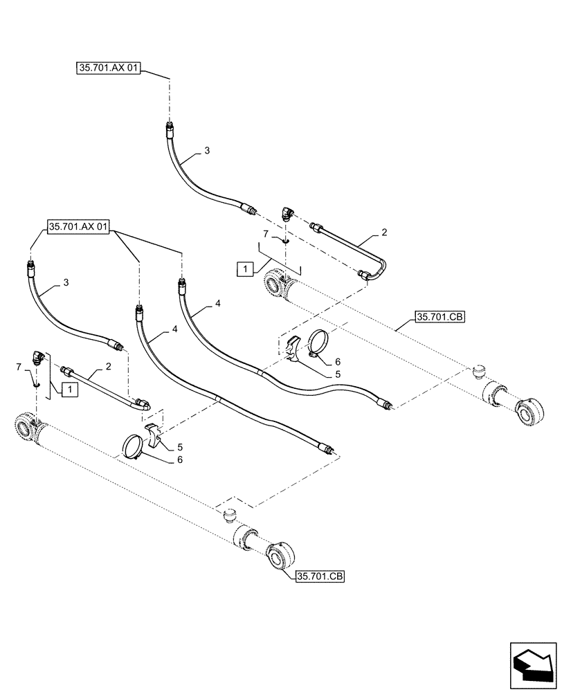 Схема запчастей Case SR240 - (35.701.AX[02]) - LOADER ARM, LINES (35) - HYDRAULIC SYSTEMS