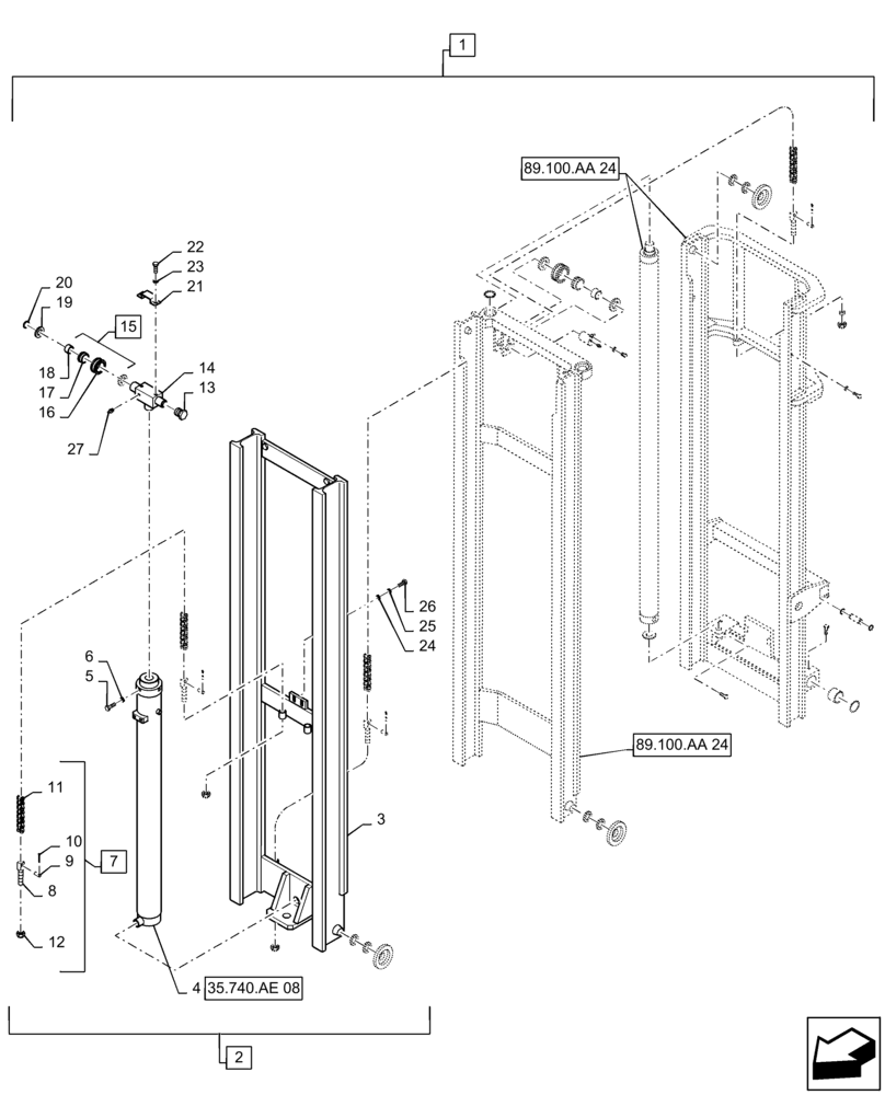 Схема запчастей Case 588H - (89.100.AA[25]) - VAR - 745114 - MAST ASSEMBLY, 8000 LB, 22 FT, FREELIFT, 60 IN, HOOK (89) - TOOLS