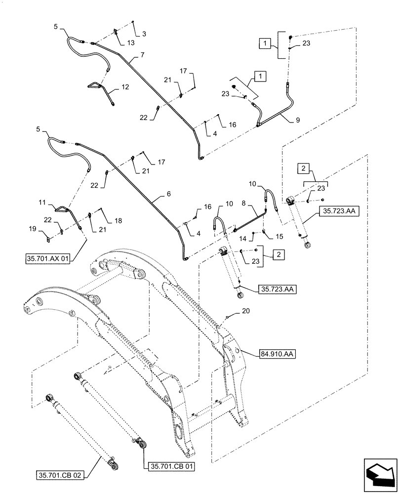 Схема запчастей Case TV380 - (35.723.AB) - BUCKET CYLINDER LINES (35) - HYDRAULIC SYSTEMS