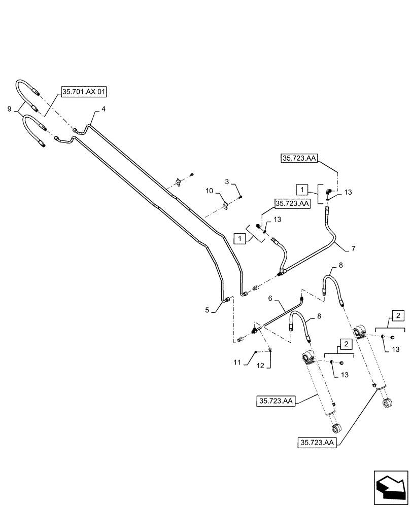 Схема запчастей Case SR240 - (35.723.AB) - BUCKET CYLINDER LINES (35) - HYDRAULIC SYSTEMS