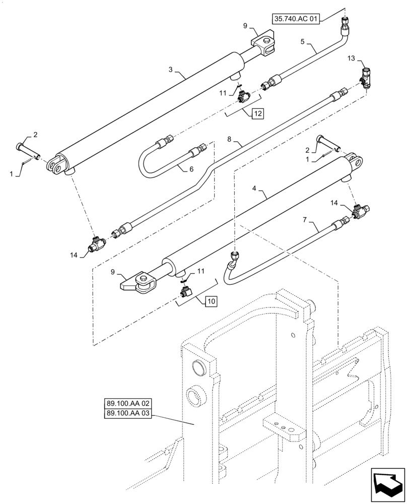 Схема запчастей Case 586H - (35.740.AC[02]) - 6000 LB 15 FT 2 STAGE 60" HOOK W/FPS MAST, HYD. LINE, FORK POSITION (35) - HYDRAULIC SYSTEMS