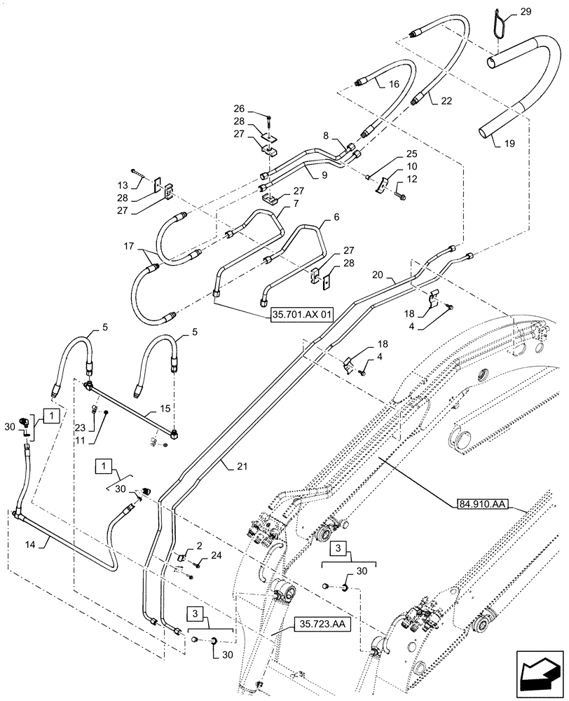 Схема запчастей Case TV380 - (35.723.AB) - BUCKET CYLINDER LINES, EHF (35) - HYDRAULIC SYSTEMS