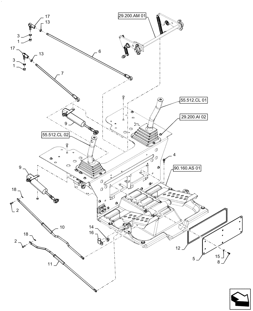 Схема запчастей Case TR340 - (29.200.AI[03]) - FOOT CONTROLS, MOUNTING ASSY (29) - HYDROSTATIC DRIVE