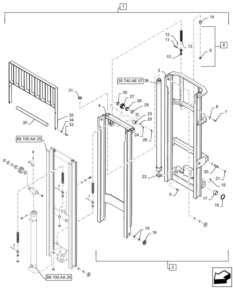 Схема запчастей Case 588H - (89.100.AA[24]) - VAR - 423036, 745114 - MAST ASSEMBLY, 8000 LB, 22 FT, FREELIFT, 60 IN, HOOK (89) - TOOLS