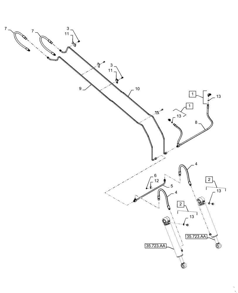 Схема запчастей Case TR310 - (35.723.AB) - BUCKET CYLINDER LINES (35) - HYDRAULIC SYSTEMS