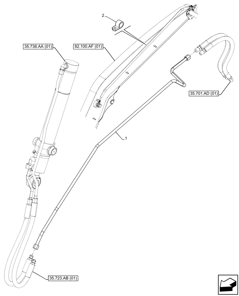 Схема запчастей Case 580N EP - (35.738.AE[05]) - VAR - 423079, 742242, 747539, 747657 - HYDRAULIC LINE, CYLINDER, BUCKET (35) - HYDRAULIC SYSTEMS