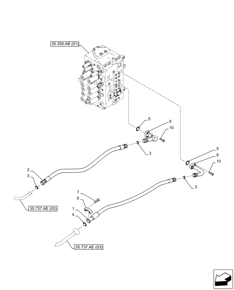 Схема запчастей Case CX350D LC - (35.737.AE[01]) - ARM, CYLINDER, LINE (35) - HYDRAULIC SYSTEMS