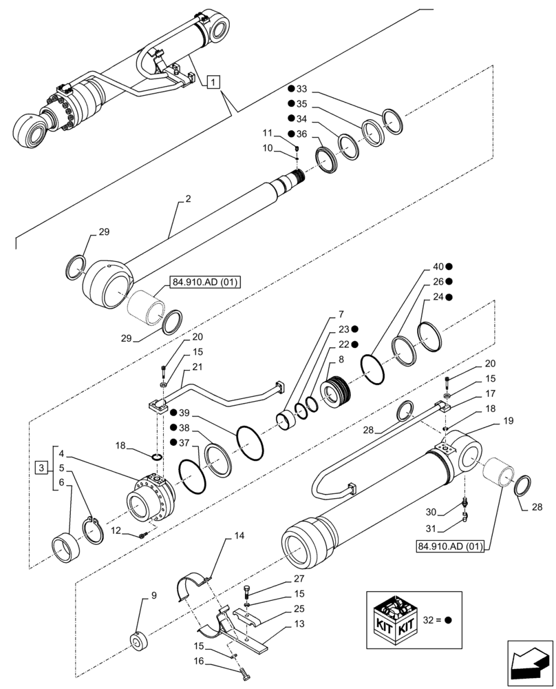 Схема запчастей Case CX350D LC - (35.736.AA[03]) - VAR - 461543, 481858 - LIFT CYLINDER, RIGHT, BOOM, HEAVY DUTY, COMPONENTS (35) - HYDRAULIC SYSTEMS