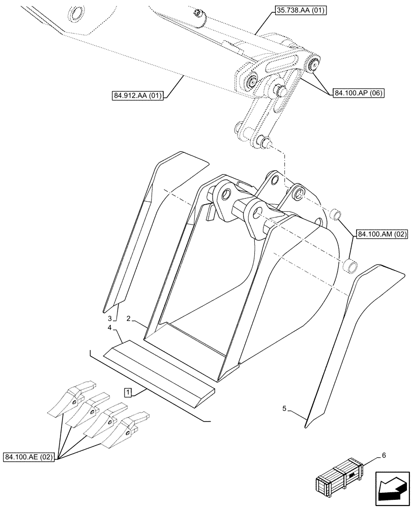 Схема запчастей Case 590SN - (84.100.AB[02]) - VAR - 423068 - BUCKET, UNIVERSAL 18INCH/457MM (84) - BOOMS, DIPPERS & BUCKETS