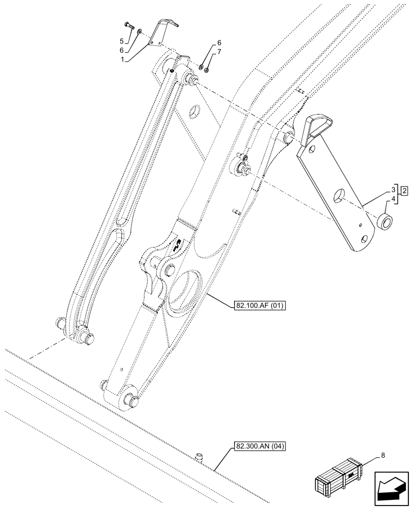 Схема запчастей Case 580SN - (82.100.AF[03]) - VAR - 742433, 747863 - LOADER ARM, LINK (82) - FRONT LOADER & BUCKET