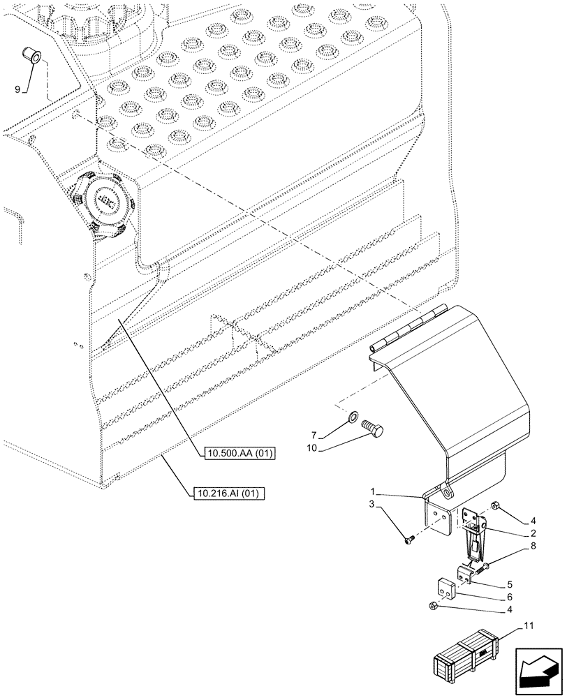 Схема запчастей Case 580SN - (10.500.AA[02]) - VAR - 745167 - DEF TANK, COVERS (10) - ENGINE