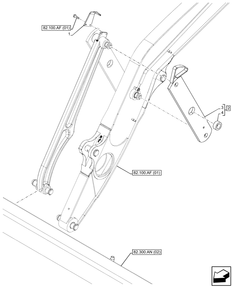 Схема запчастей Case 580N EP - (82.100.AF[03]) - VAR - 747863 - LOADER ARM, LINK - END S/N NGC729079 (82) - FRONT LOADER & BUCKET