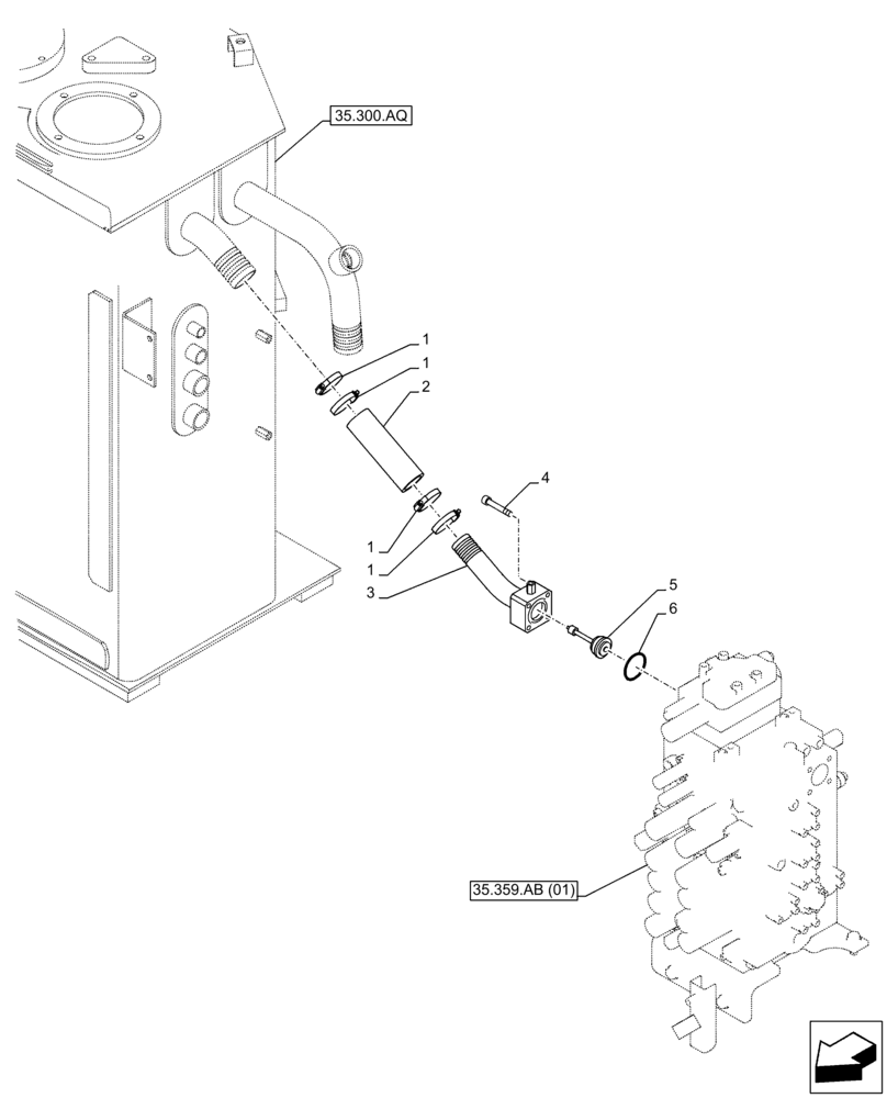 Схема запчастей Case CX350D LC - (35.300.BC[01]) - OIL COOLER LINE (35) - HYDRAULIC SYSTEMS