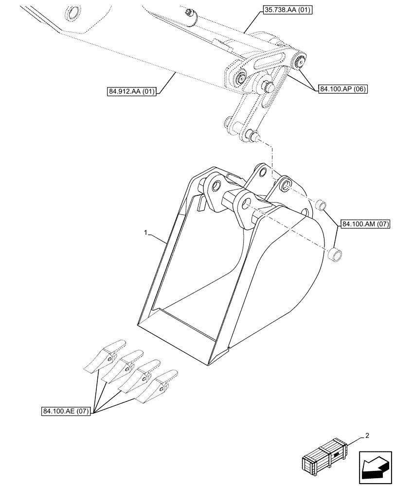 Схема запчастей Case 580N EP - (84.100.AB[07]) - VAR - 423063 - BUCKET, TRENCH 18INCH/457MM (84) - BOOMS, DIPPERS & BUCKETS