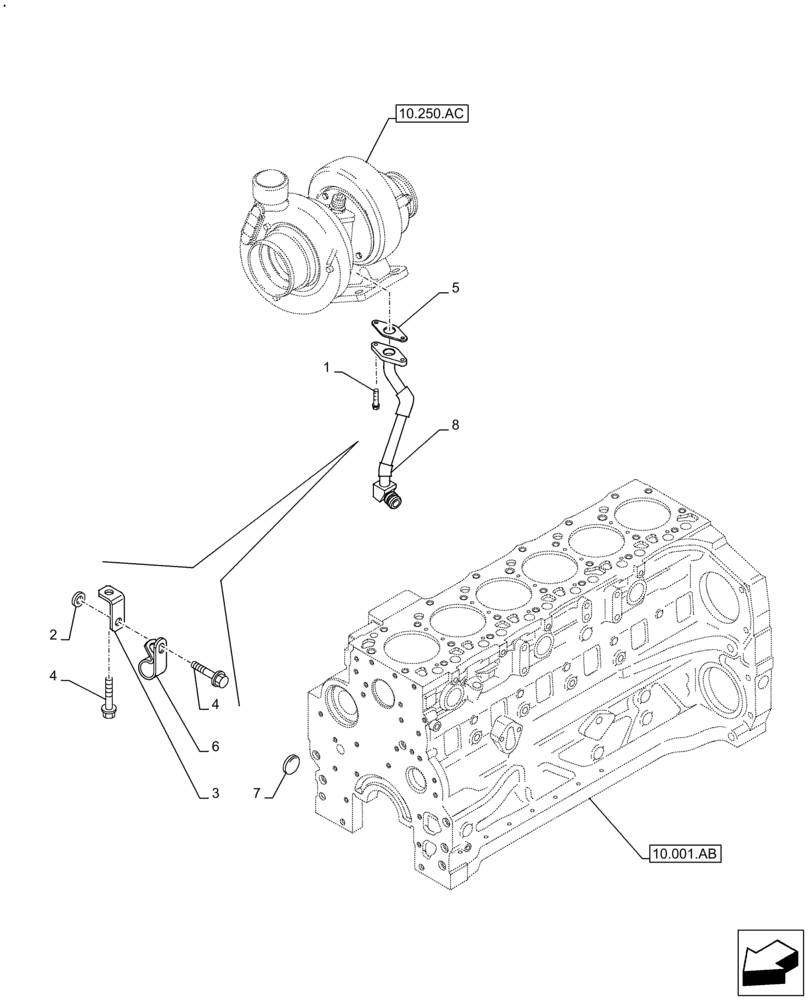 Схема запчастей Case F4DFE6132 B007 - (10.250.AE) - TURBOCHARGER OIL RETURN LINE (10) - ENGINE