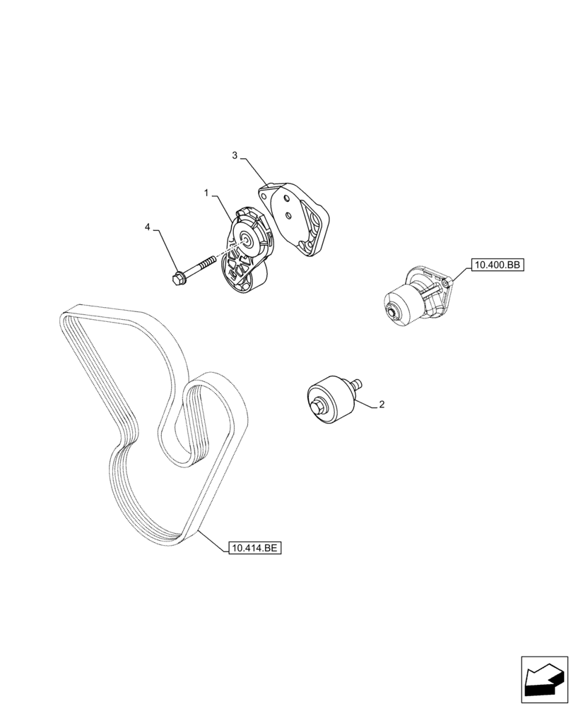 Схема запчастей Case F4DFE6132 B007 - (10.414.AE) - BELT TENSIONER (10) - ENGINE