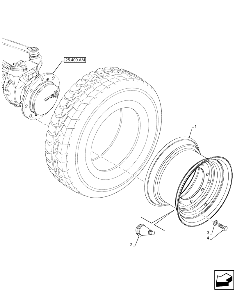 Схема запчастей Case 590SN - (44.511.AE) - VAR - 9200010, 423046 - WHEEL, FRONT 14.5/.75 X 16.1 - 2WD (44) - WHEELS