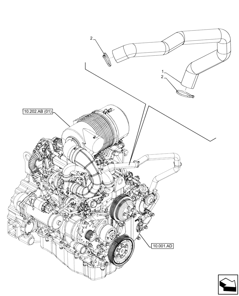 Схема запчастей Case 580N EP - (10.202.AD[02]) - VAR - 423093 - AIR CLEANER, COLD START, INSULATION (10) - ENGINE