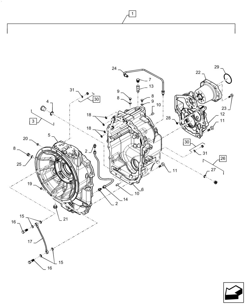 Схема запчастей Case 570N EP - (21.114.AL[03]) - TRANSMISSION HOUSING, 4WD (21) - TRANSMISSION