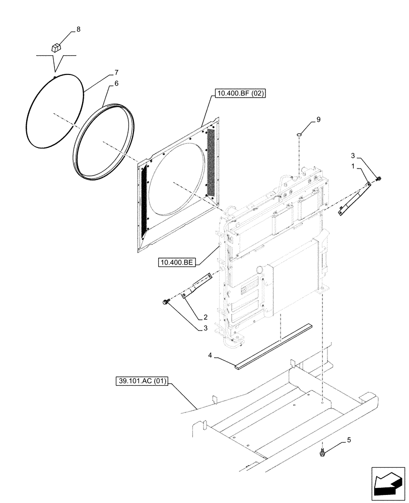 Схема запчастей Case CX350D LC - (10.400.BF[01]) - RADIATOR FAN SHROUD (10) - ENGINE