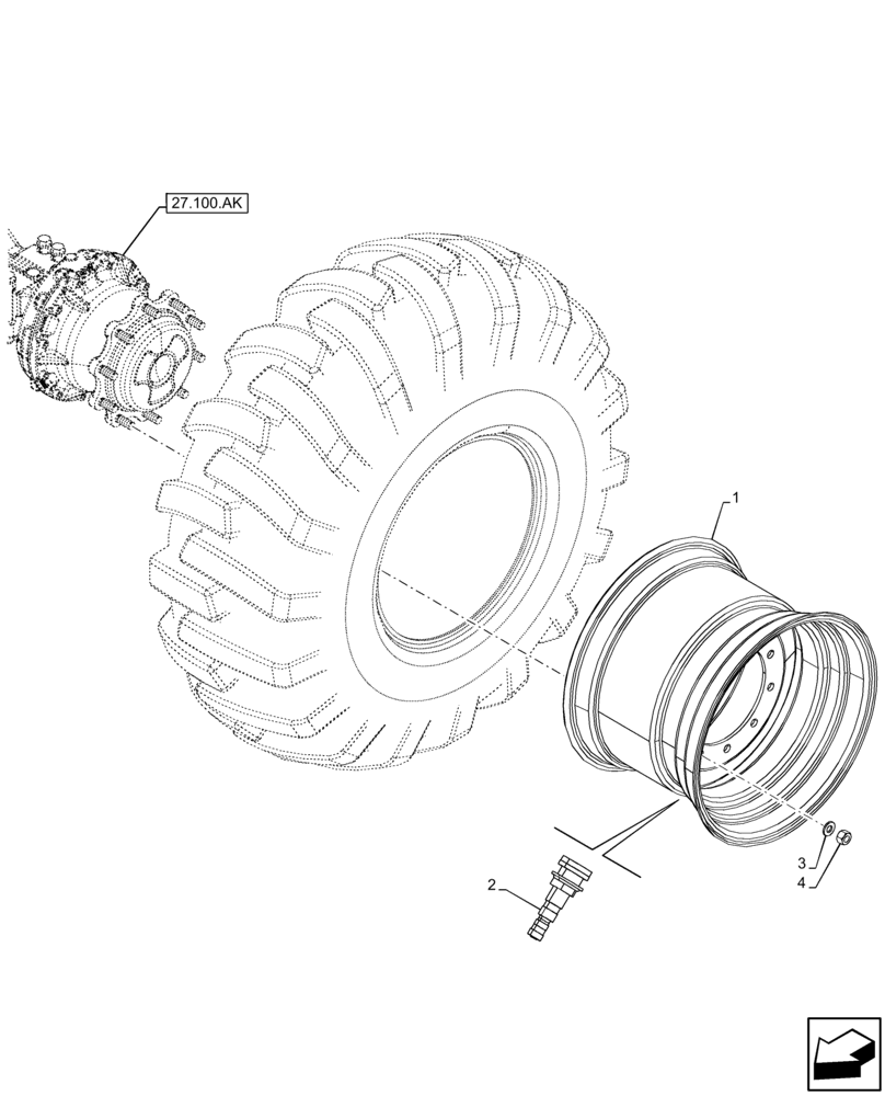 Схема запчастей Case 590SN - (44.520.AB) - VAR - 423018, 8392564 - WHEEL, REAR 21L X 24, 10PR (44) - WHEELS