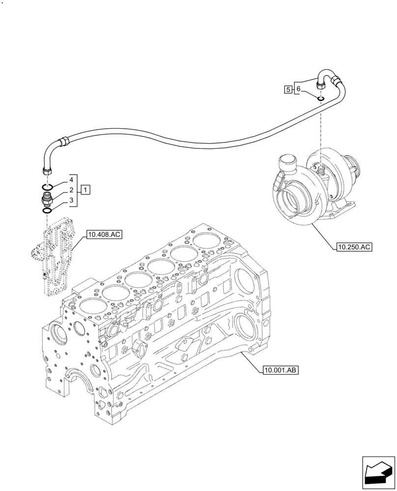 Схема запчастей Case F4DFE6132 B007 - (10.250.AD) - TURBOCHARGER OIL LINE (10) - ENGINE