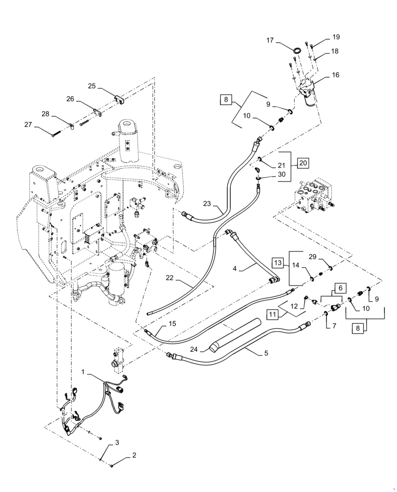 Схема запчастей Case 621F - (41.910.AE) - AUXILIARY STEERING LINES AND FITTING (41) - STEERING