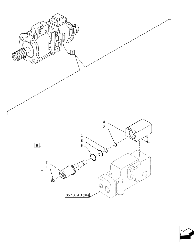 Схема запчастей Case CX350D LC - (35.106.AL[01]) - VARIABLE DELIVERY HYDRAULIC PUMP, PROPORTIONAL, VALVE (35) - HYDRAULIC SYSTEMS