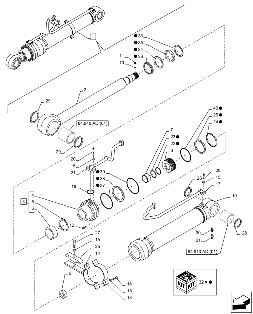 Схема запчастей Case CX350D LC - (35.736.AA[02]) - VAR - 461543, 481858 - LIFT CYLINDER, LEFT, BOOM, HEAVY DUTY, COMPONENTS (35) - HYDRAULIC SYSTEMS