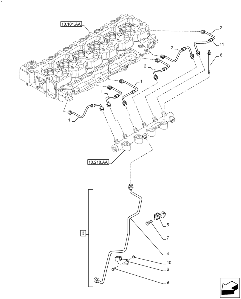 Схема запчастей Case F4DFE6132 B007 - (10.218.AI[01]) - INJECTION FUEL LINES (10) - ENGINE