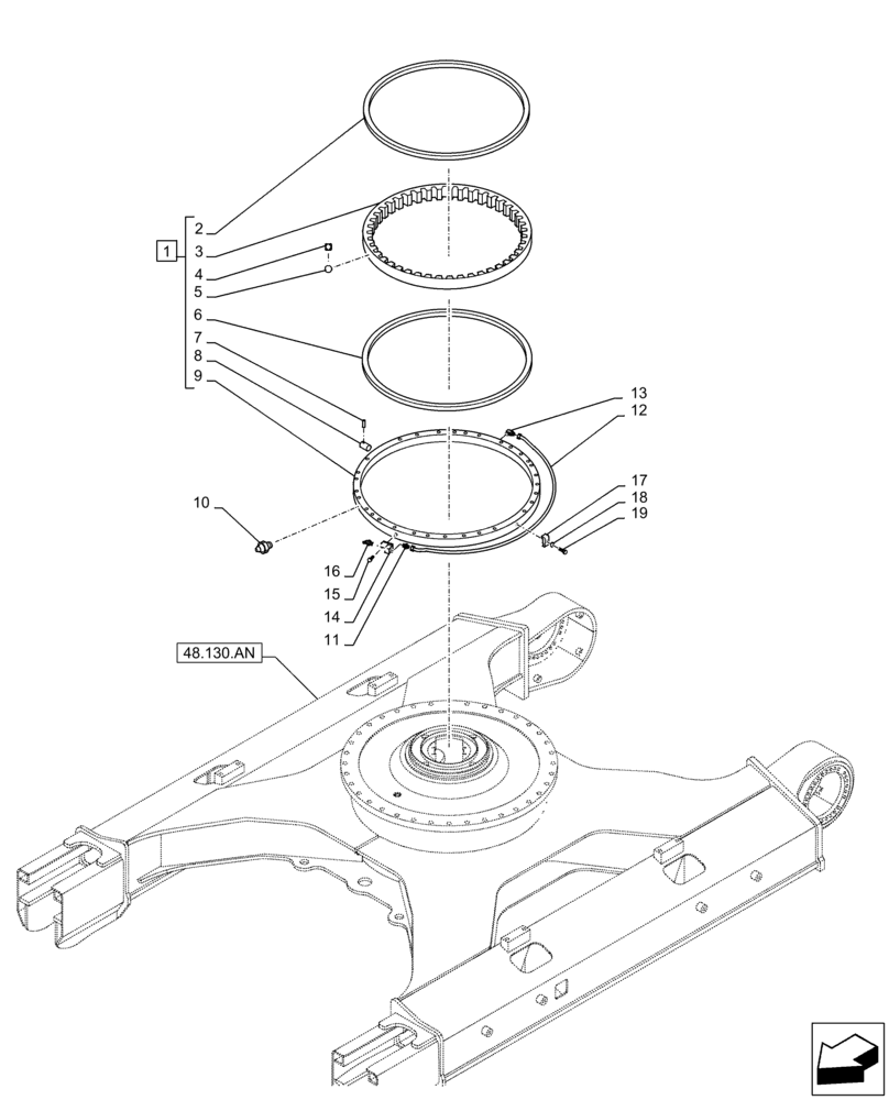 Схема запчастей Case CX350D LC - (39.103.AD) - SLEWING RING (39) - FRAMES AND BALLASTING