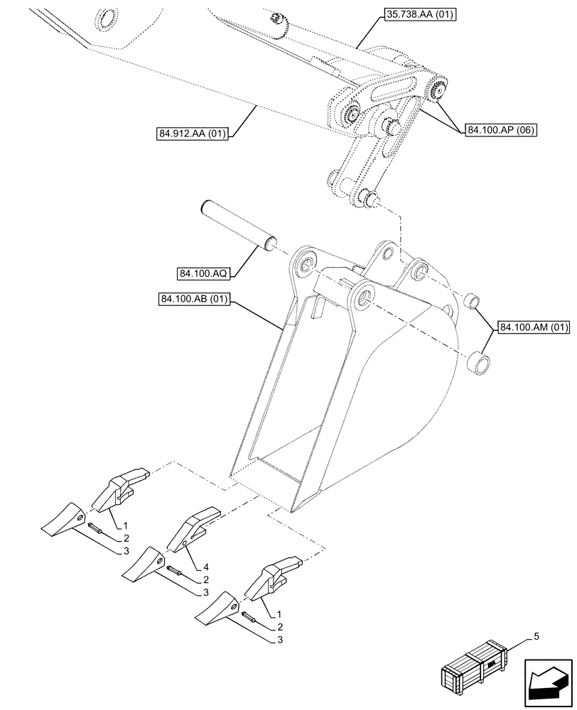 Схема запчастей Case 580SN - (84.100.AE[01]) - VAR - 423066 - BUCKET, UNIVERSAL 12INCH/305MM, TEETH (84) - BOOMS, DIPPERS & BUCKETS