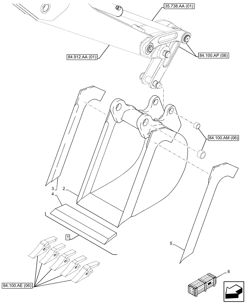 Схема запчастей Case 590SN - (84.100.AB[06]) - VAR - 423072 - BUCKET, HIGH CAPACITY 24INCH/610MM (84) - BOOMS, DIPPERS & BUCKETS