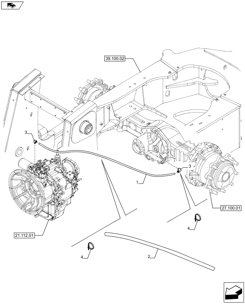 Схема запчастей Case 590SN - (27.110.02) - DIFFERENTIAL LOCK - HYDR LINES (27) - REAR AXLE SYSTEM