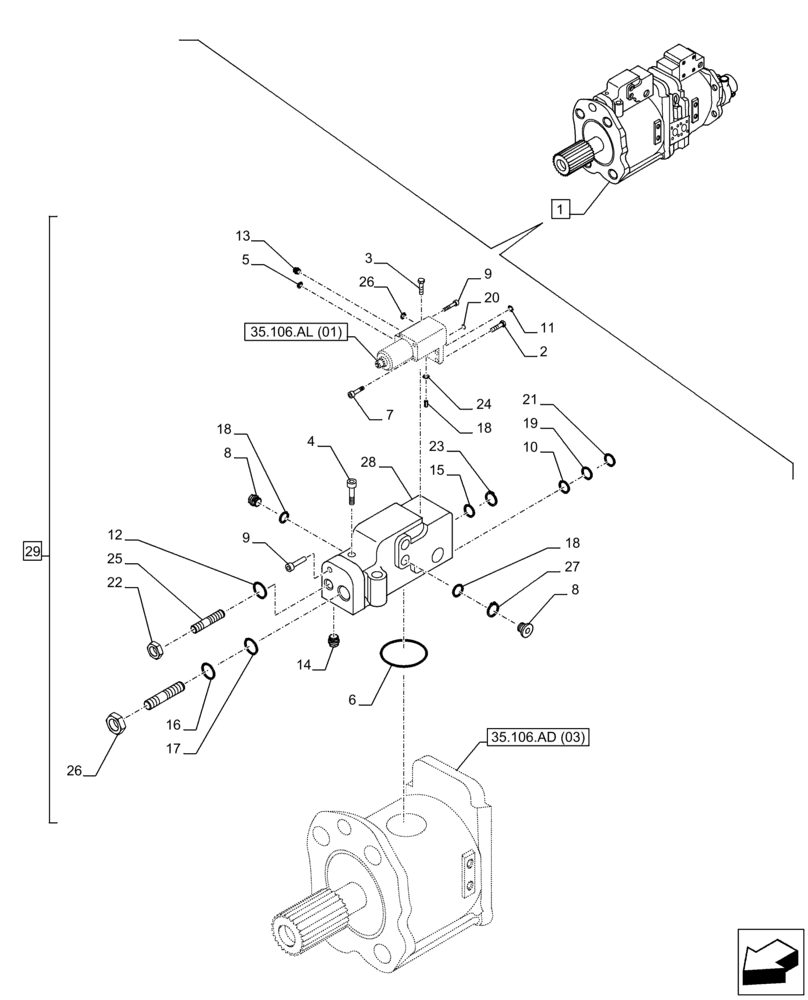 Схема запчастей Case CX350D LC - (35.106.AD[04]) - VARIABLE DELIVERY HYDRAULIC PUMP, COMPONENTS (35) - HYDRAULIC SYSTEMS