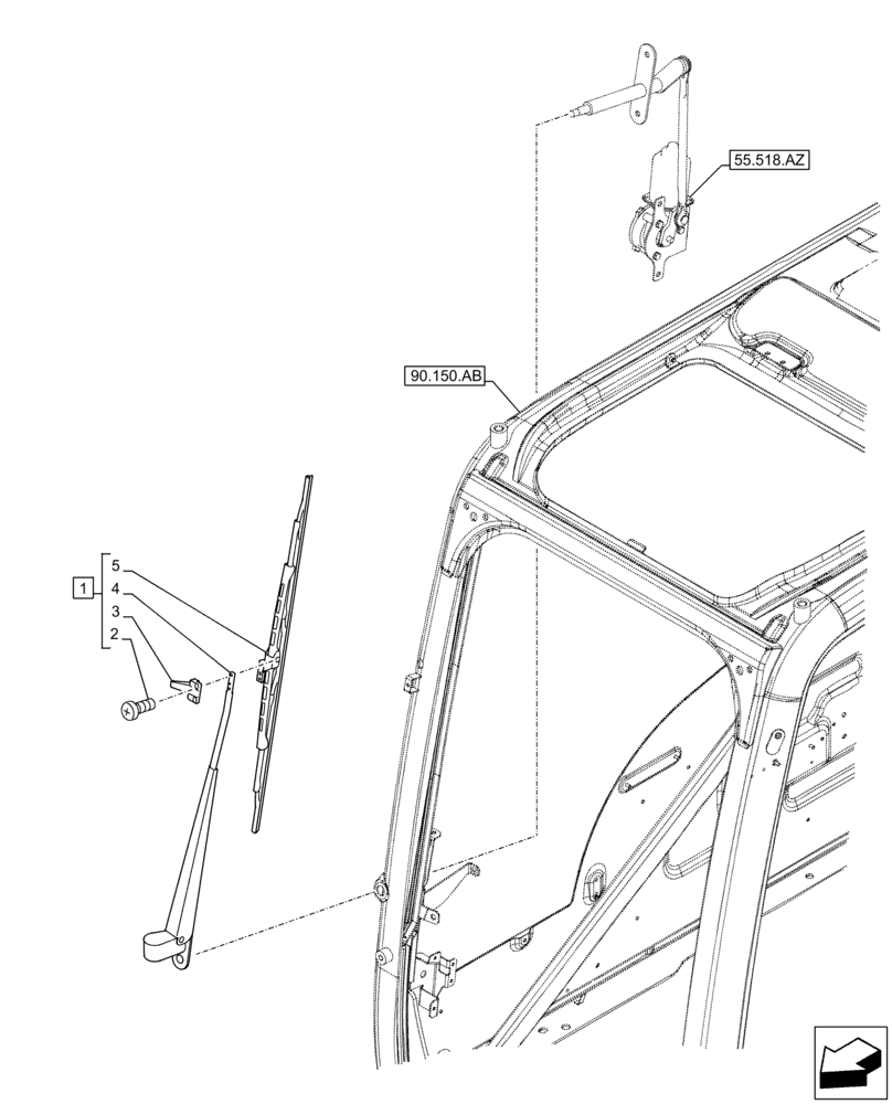 Схема запчастей Case CX350D LC - (55.518.AW) - WINDSHIELD WIPER, ARM (55) - ELECTRICAL SYSTEMS