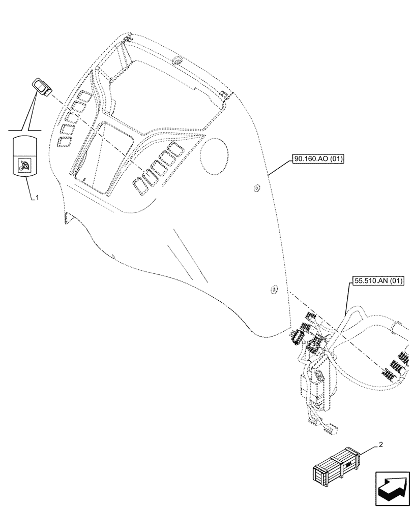 Схема запчастей Case 580SN WT - (55.512.CF[02]) - VAR - 745171 - ENGINE, ECO MODE, SWITCH (55) - ELECTRICAL SYSTEMS