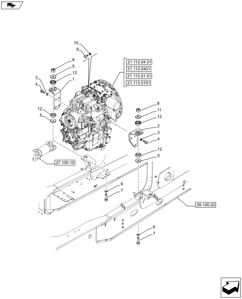 Схема запчастей Case 590SN - (21.112.05) - VAR - 423058, 423059, 423060, 423061 - TRANSMISSION - MOUNTING (21) - TRANSMISSION