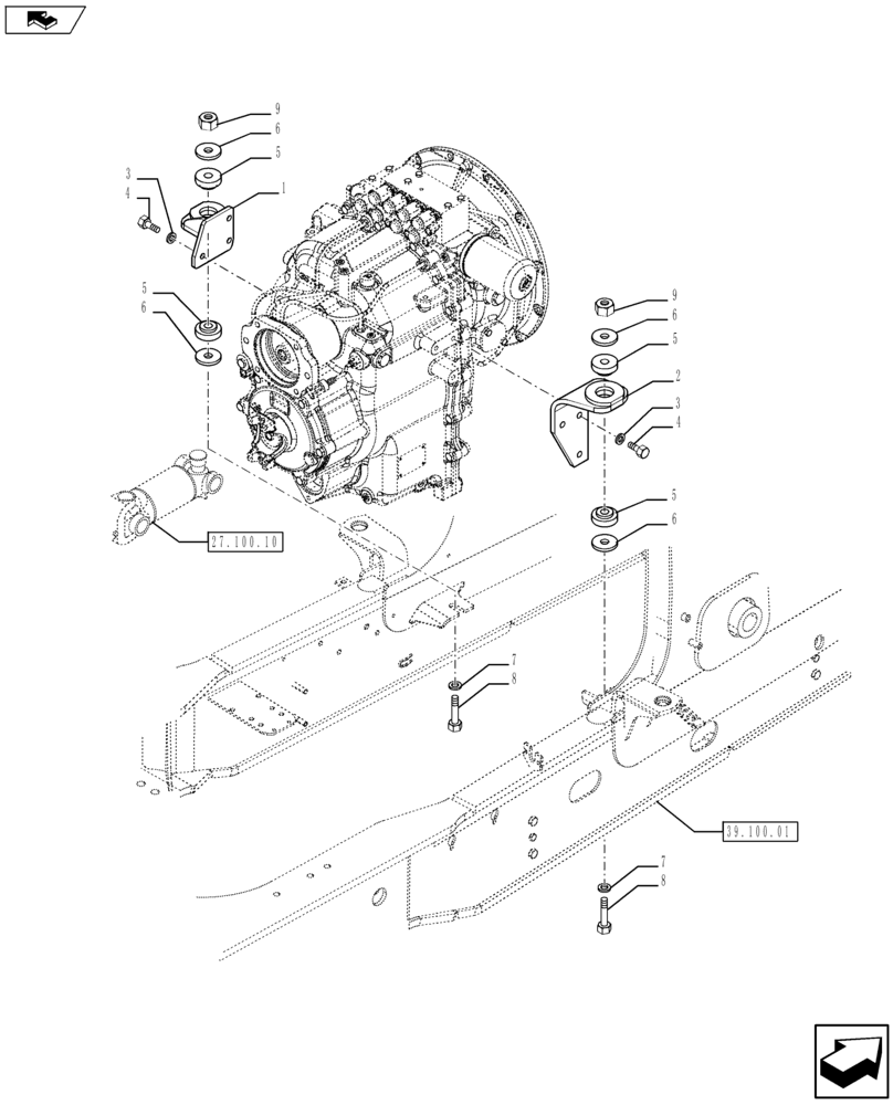 Схема запчастей Case 580SN WT - (21.112.06) - TRANSMISSION - MOUNTING - POWERSHIFT (21) - TRANSMISSION